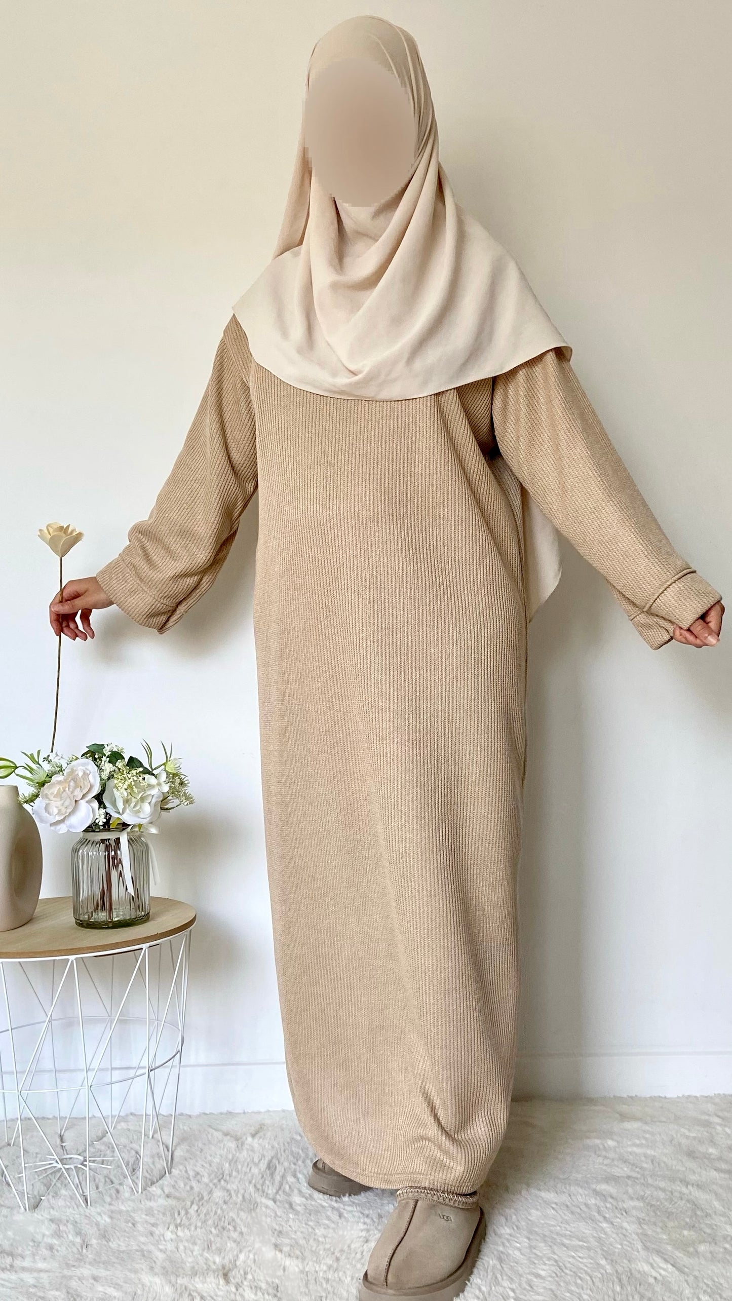 Robe pull en maille épaisse - Beige