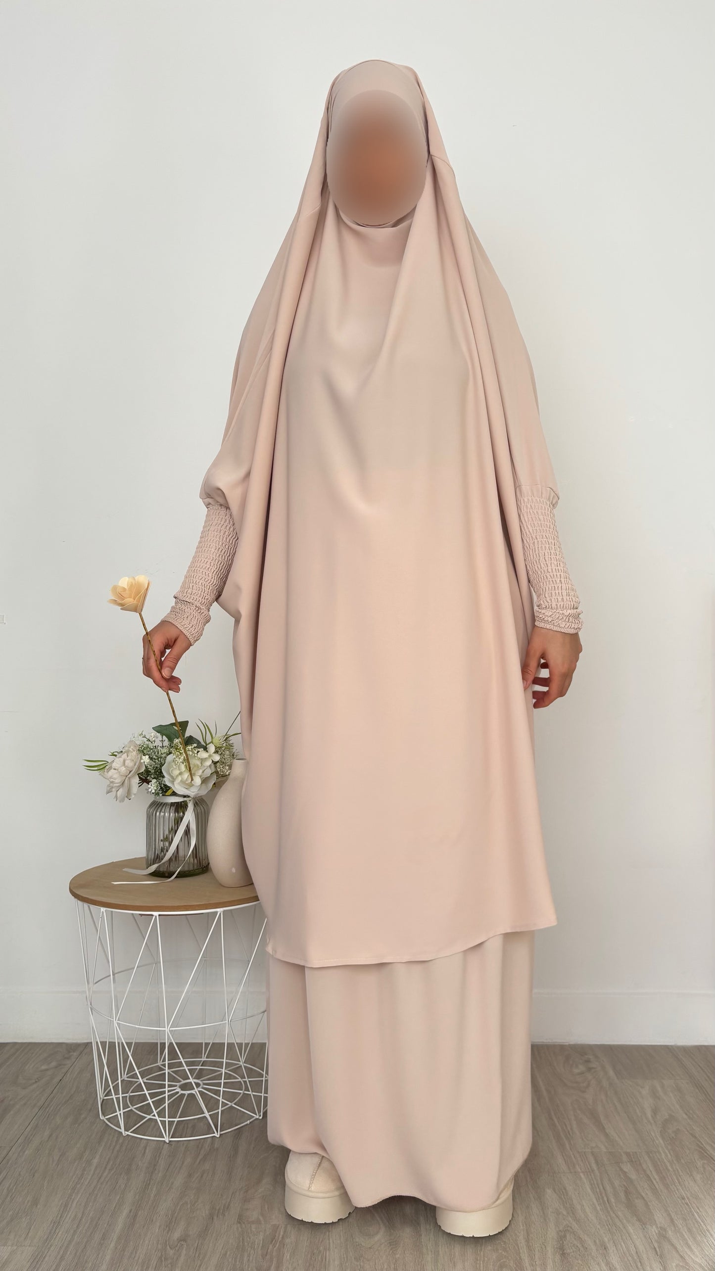 Jilbeb à manches smockées - Beige