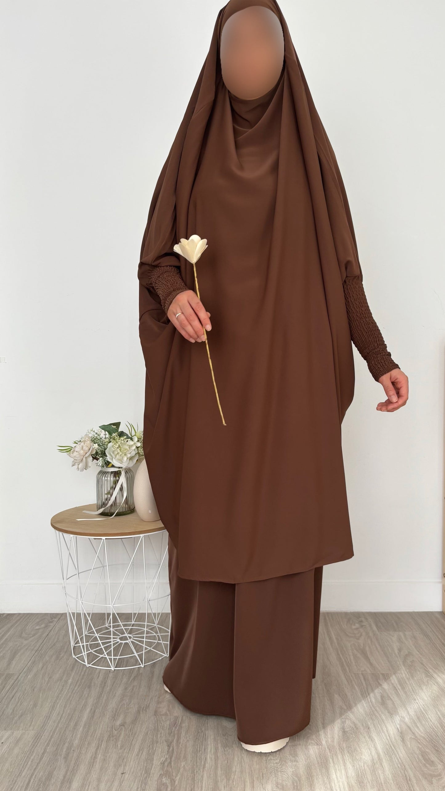 Jilbeb à manches smockées - Marron