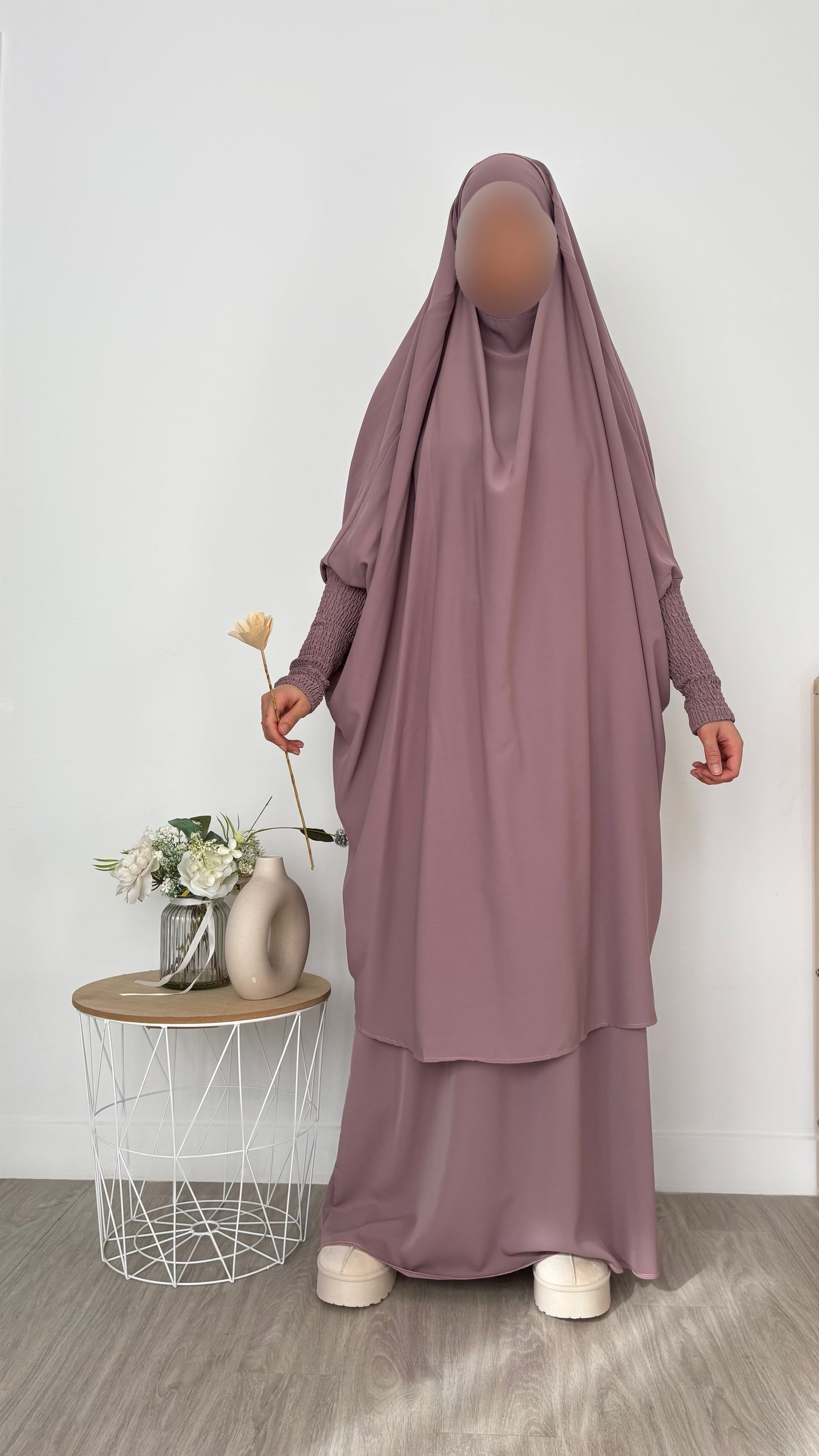 Jilbeb à manches smockées - Vieux rose