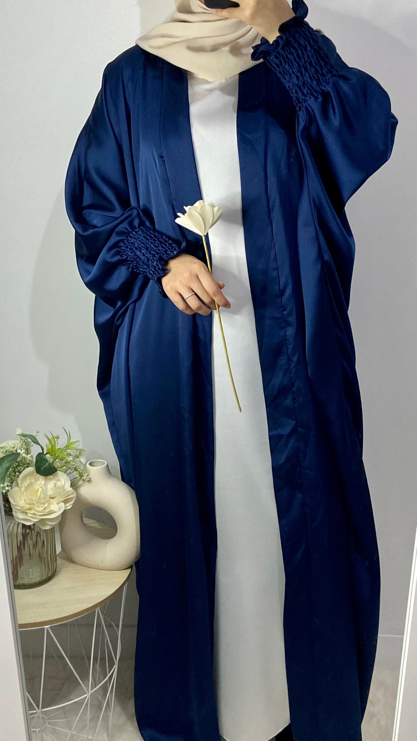 Kimono satiné à manches stockées - Bleu marine