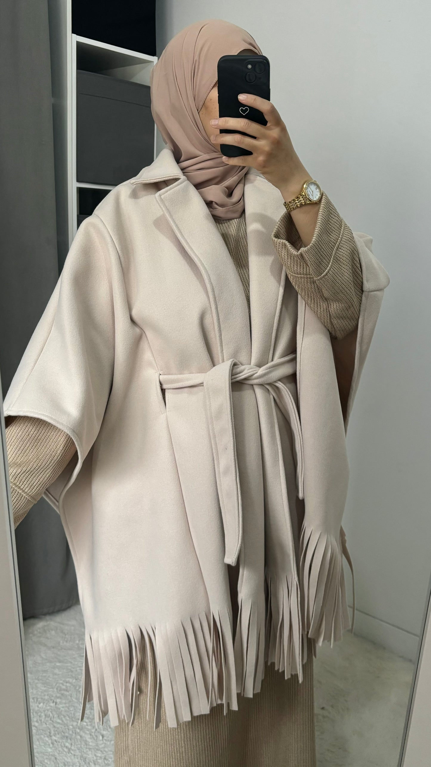 Poncho à franges - Beige