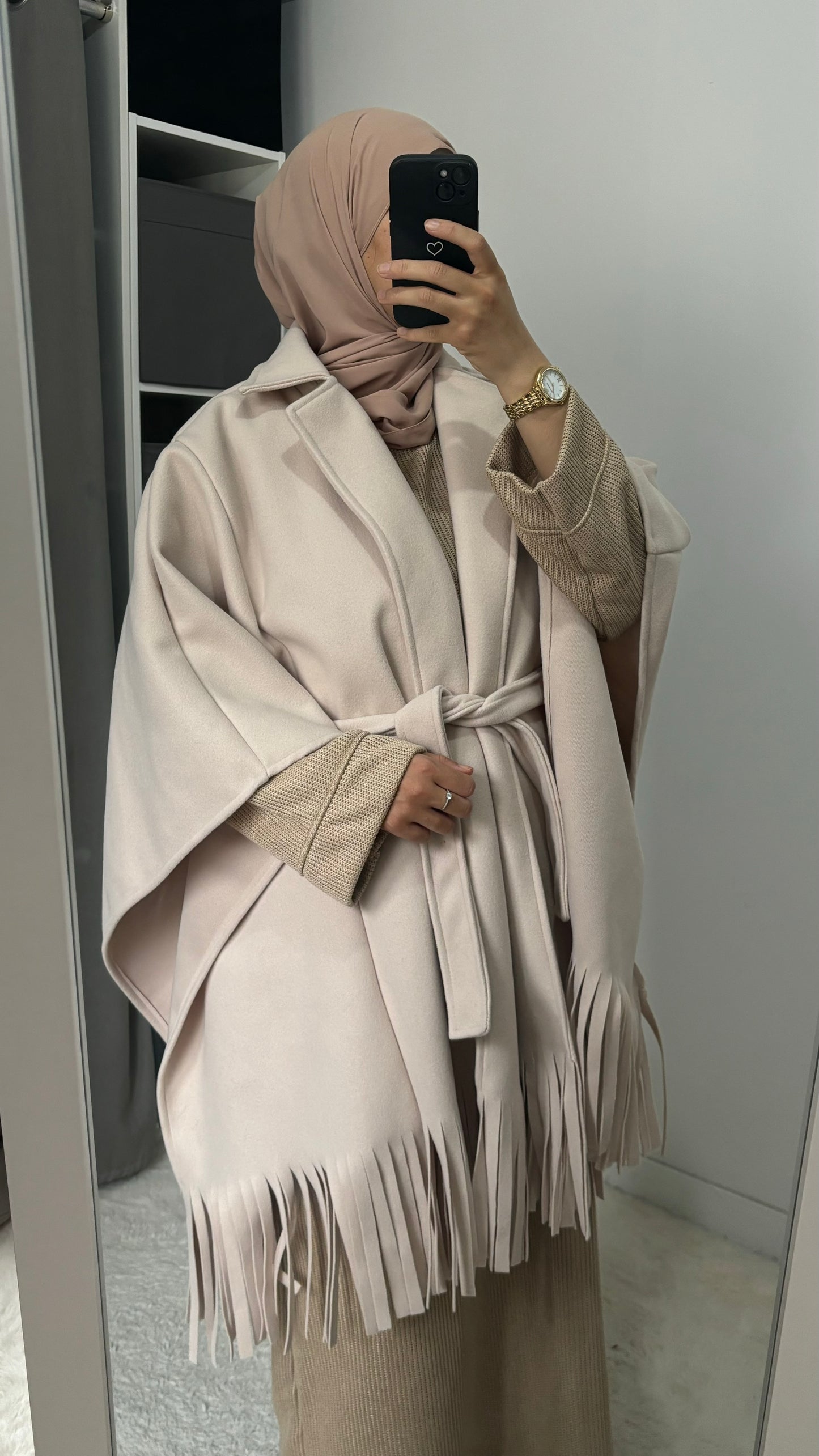 Poncho à franges - Beige