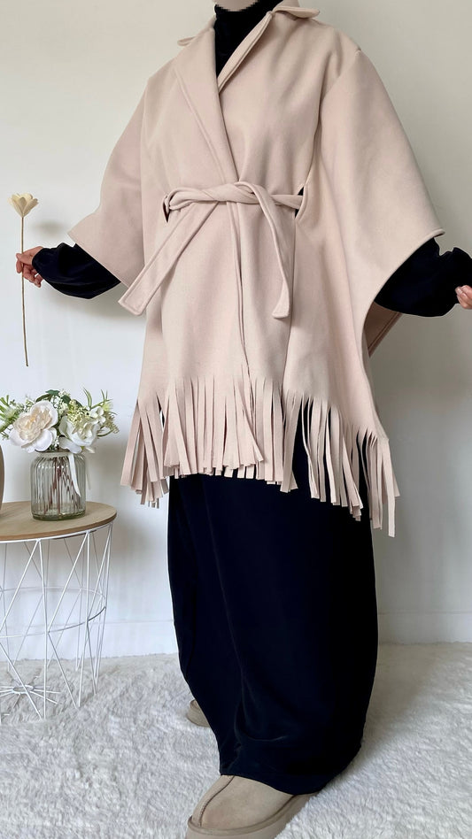 Poncho à franges - Beige