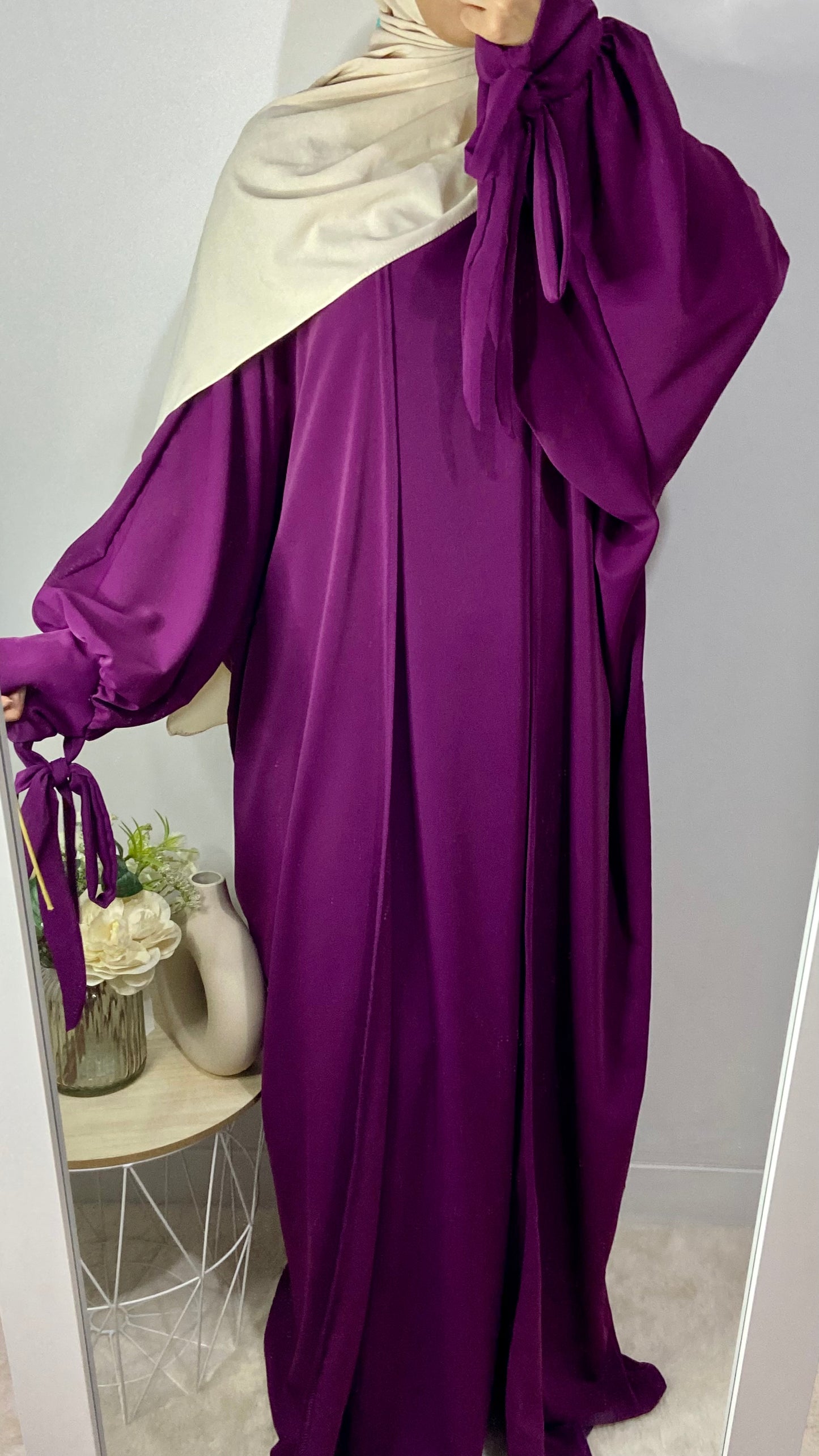 Ensemble Abaya Soie de Médine 2 pièces - Fuchsia foncé