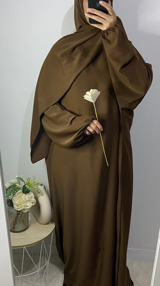 Abaya avec voile intégré - Marron