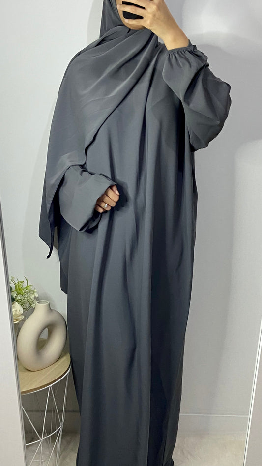 Abaya avec voile intégré - Gris